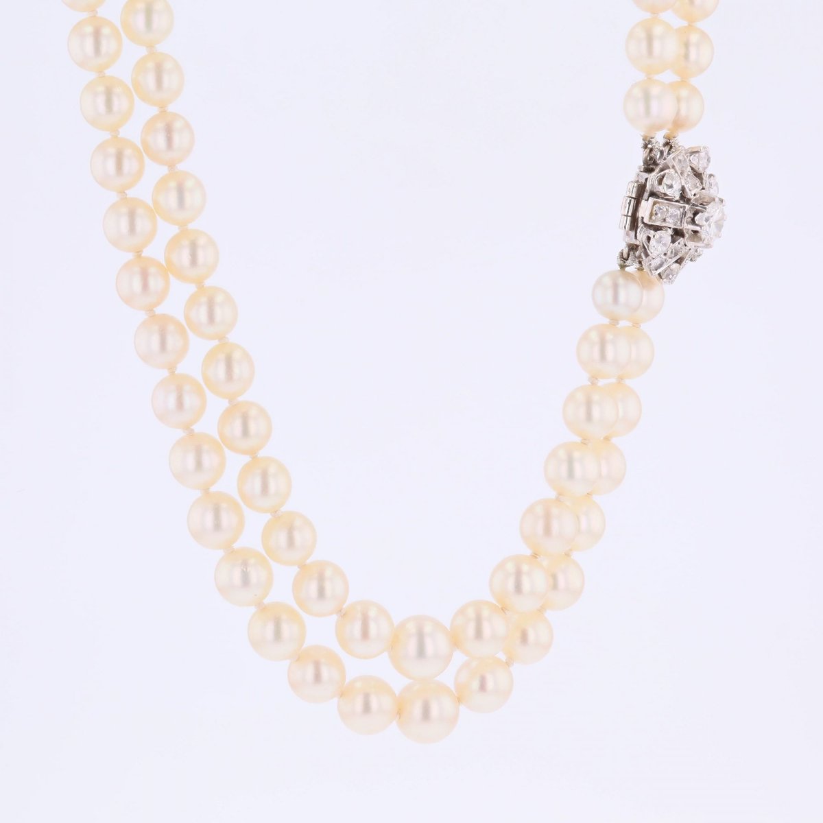 Double-strand Pearl Necklace With A Diamond Clasp-photo-4