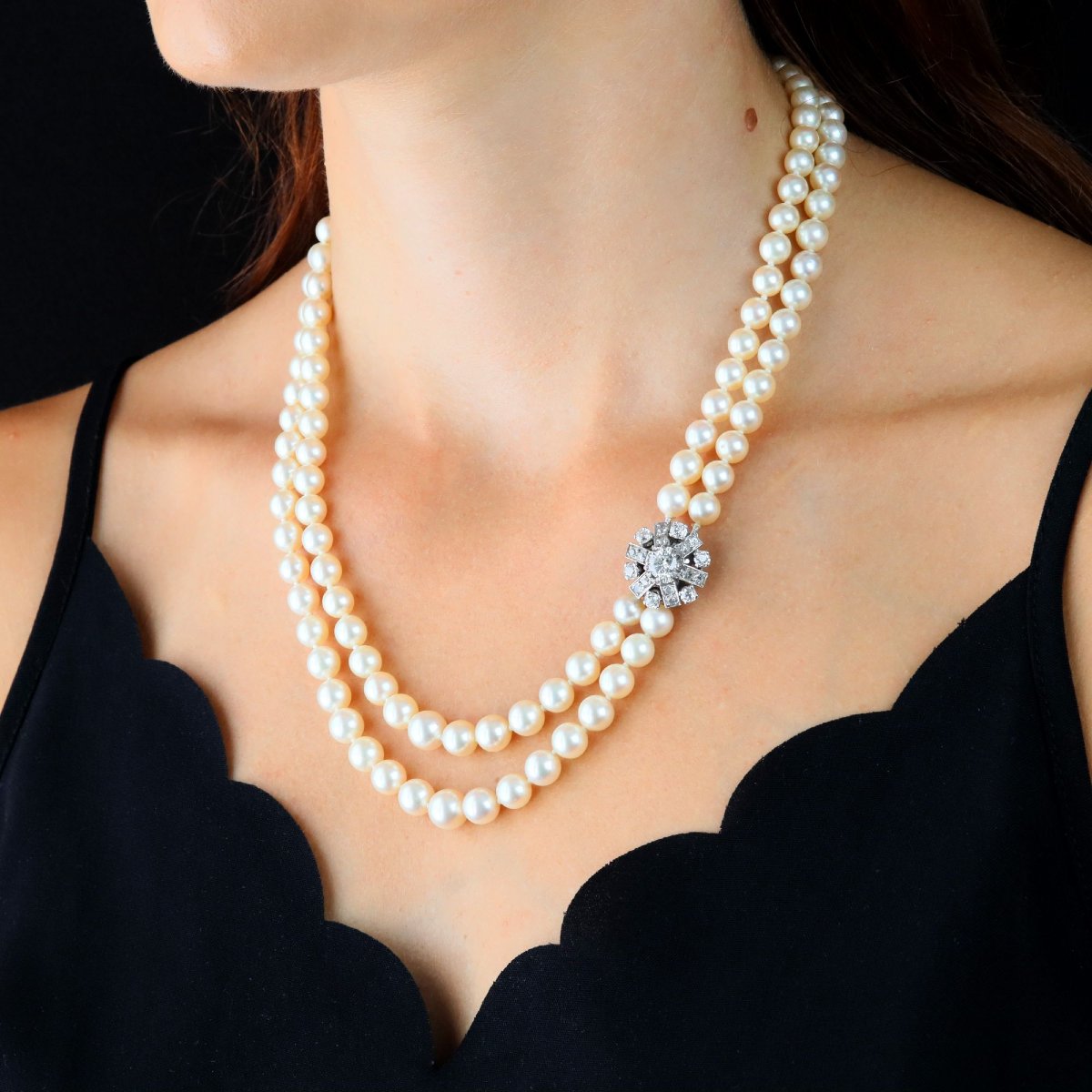 Double-strand Pearl Necklace With A Diamond Clasp-photo-5