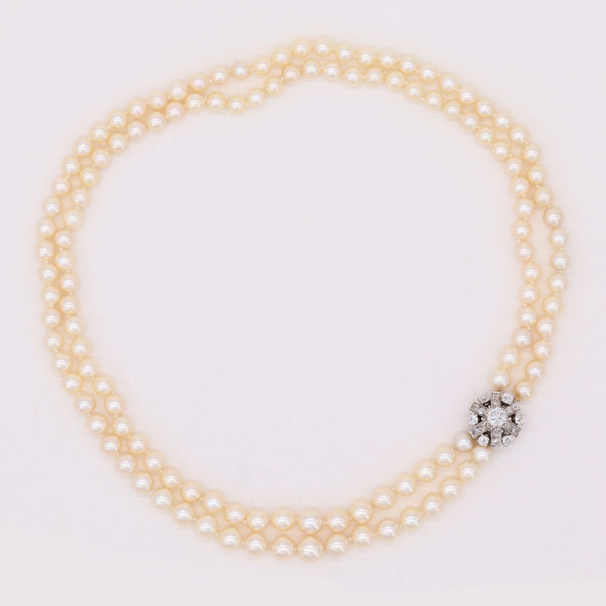 Double-strand Pearl Necklace With A Diamond Clasp-photo-6