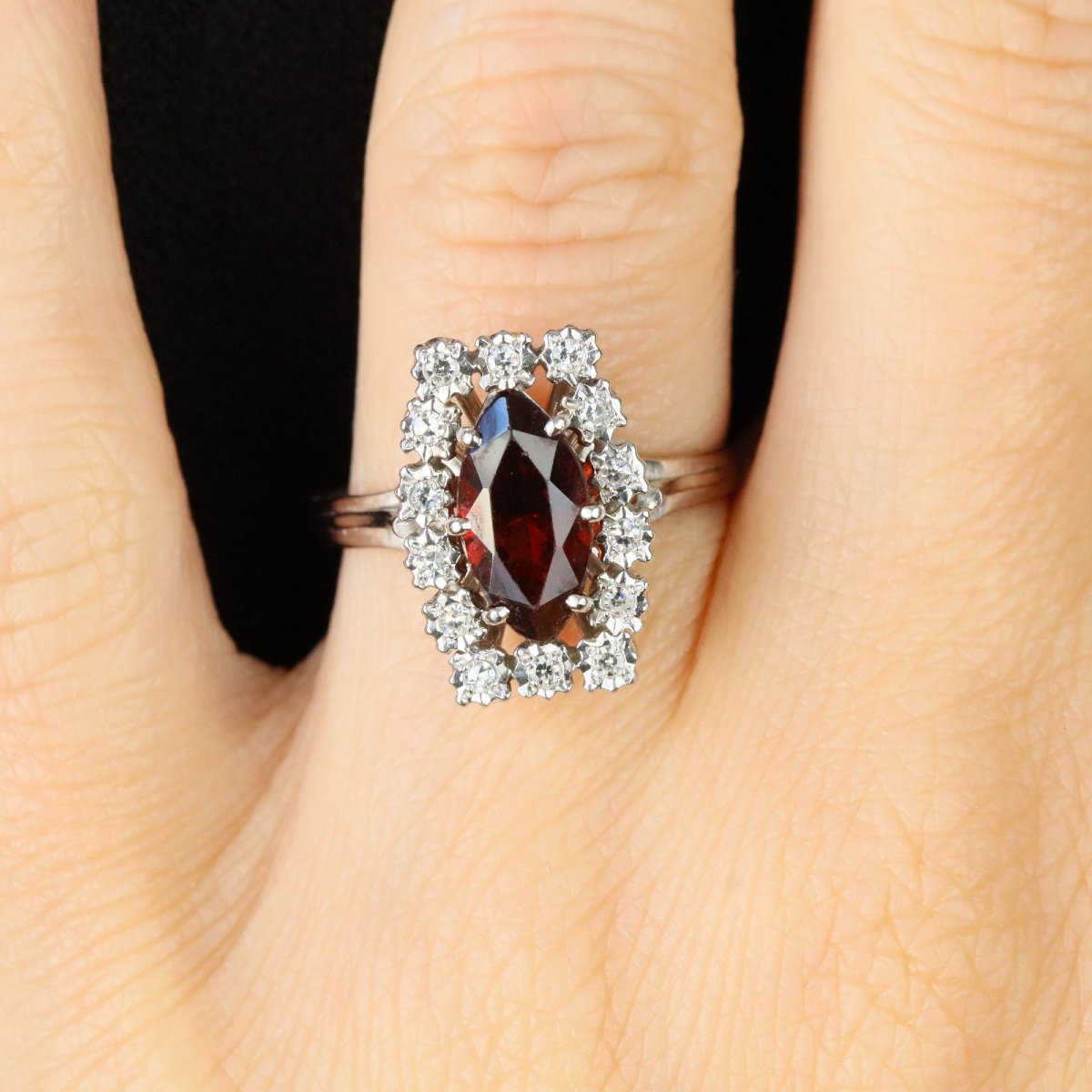 Vintage Ring With A Marquise-cut Garnet And Diamonds-photo-1