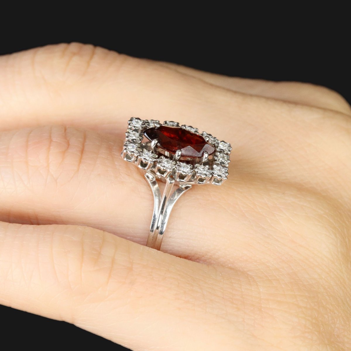 Vintage Ring With A Marquise-cut Garnet And Diamonds-photo-2