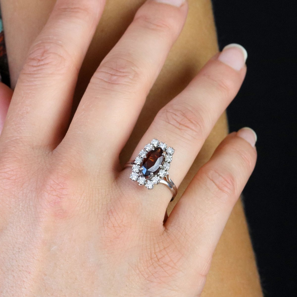 Vintage Ring With A Marquise-cut Garnet And Diamonds-photo-6