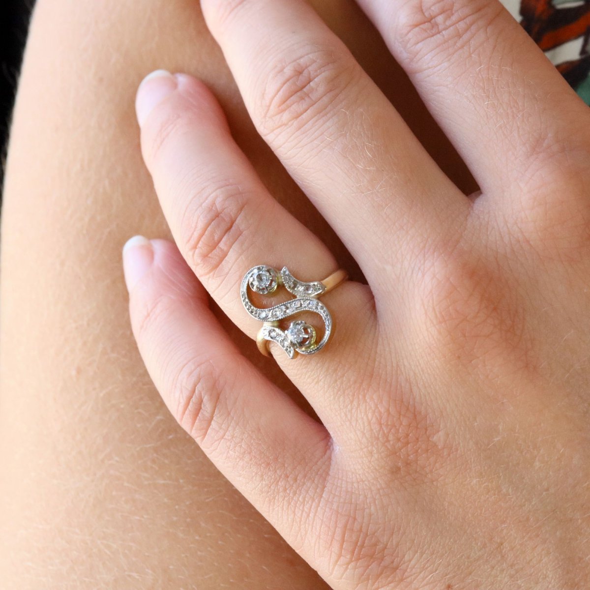 Bague ancienne volutes diamants-photo-3