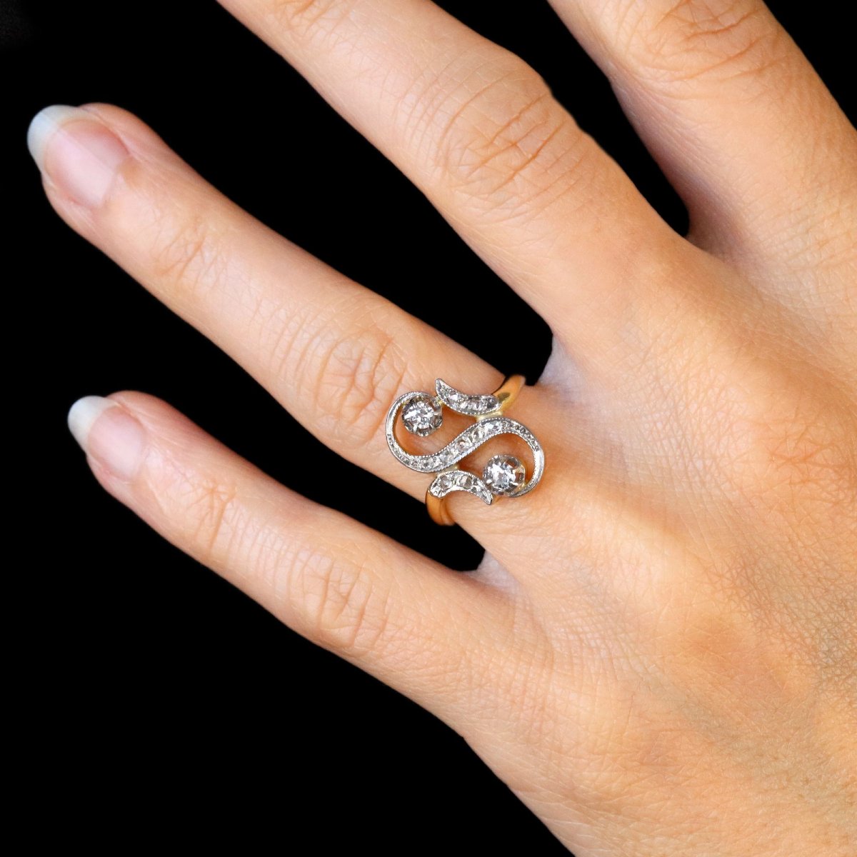 Bague ancienne volutes diamants-photo-3