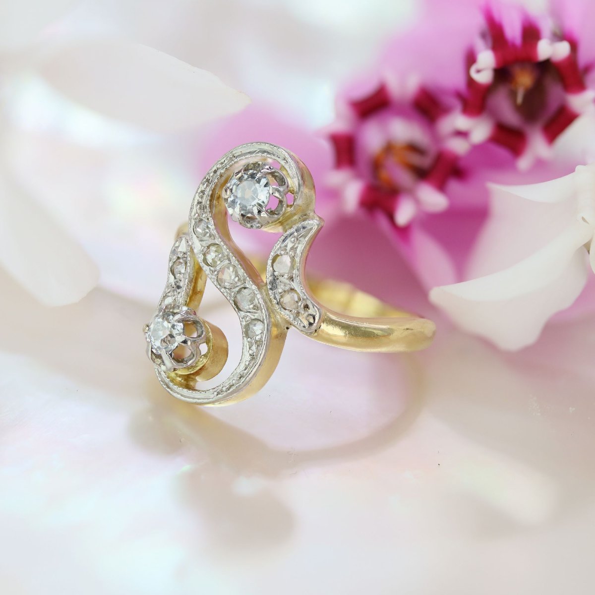 Bague ancienne volutes diamants-photo-5