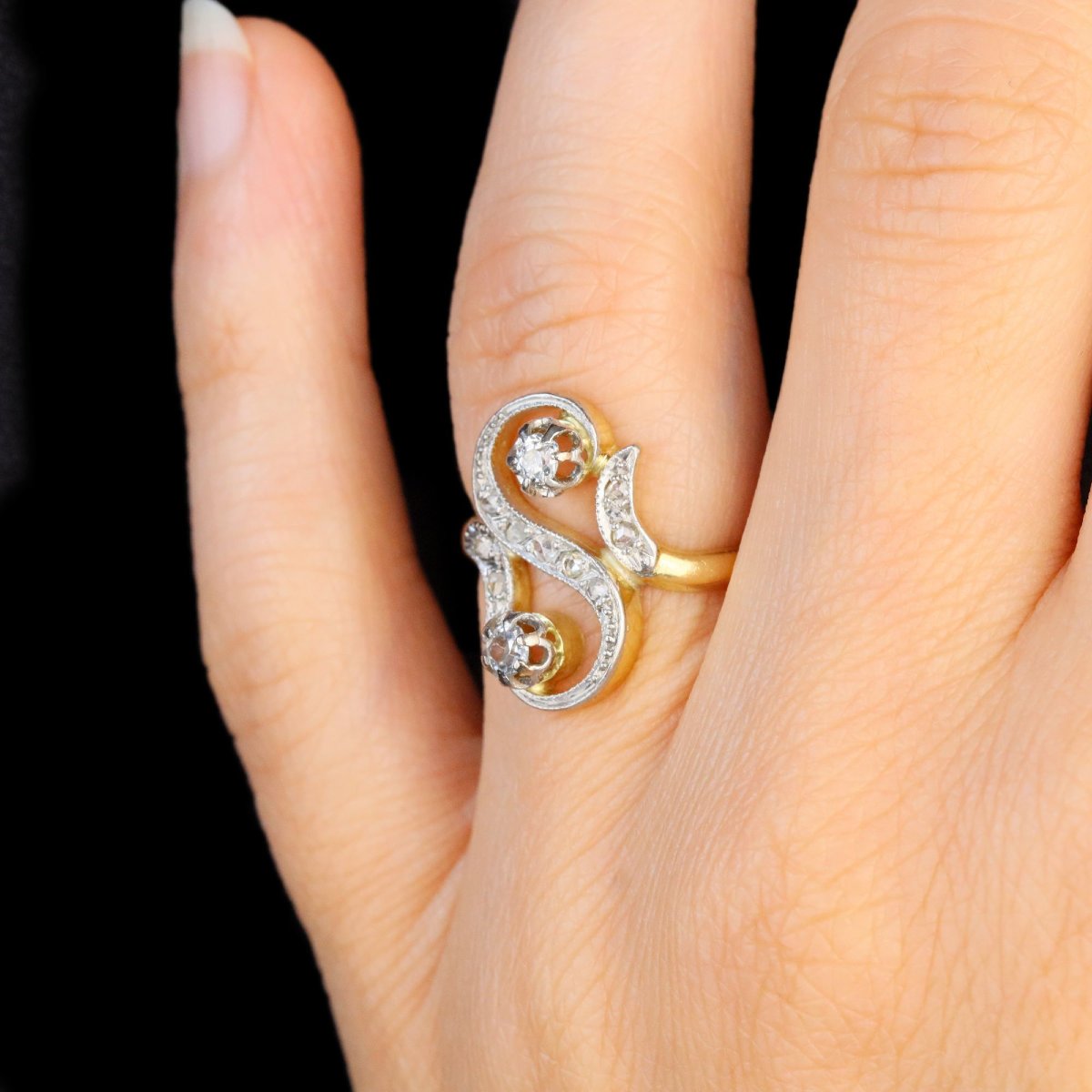 Bague ancienne volutes diamants-photo-6