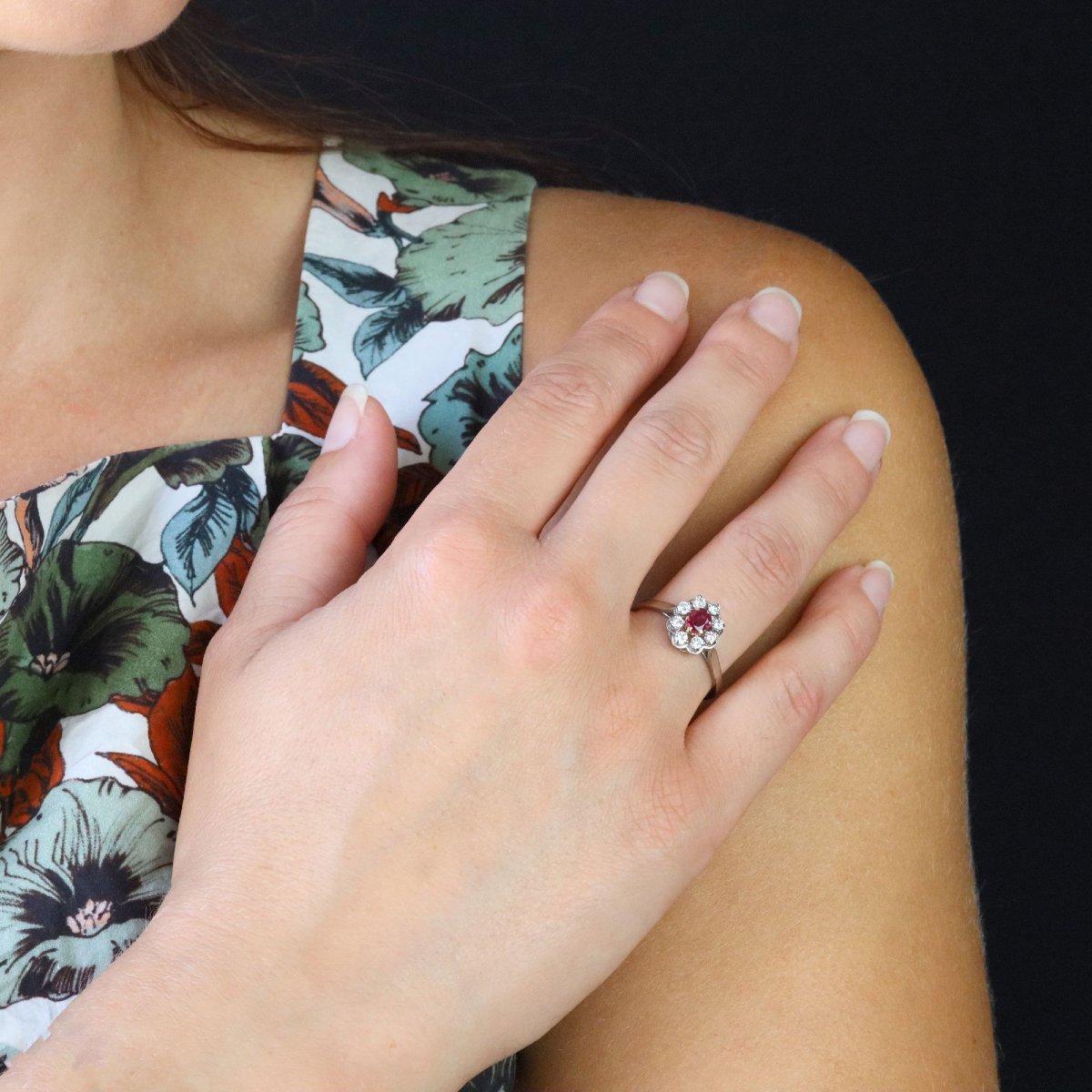 White Gold Ruby And Diamond Daisy Ring-photo-4