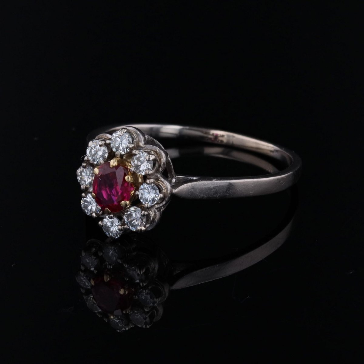 White Gold Ruby And Diamond Daisy Ring-photo-3