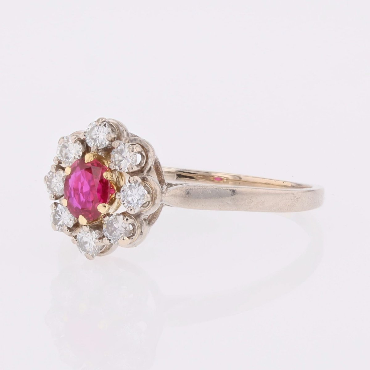 White Gold Ruby And Diamond Daisy Ring-photo-4