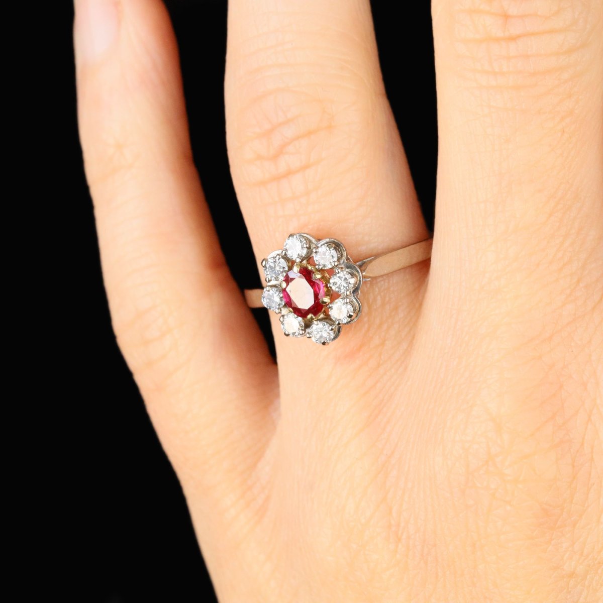 White Gold Ruby And Diamond Daisy Ring-photo-5