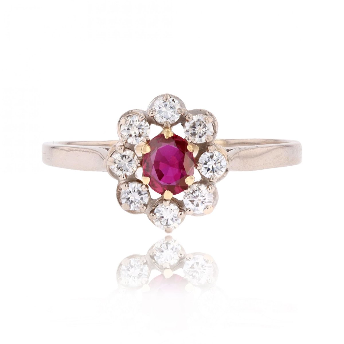 White Gold Ruby And Diamond Daisy Ring