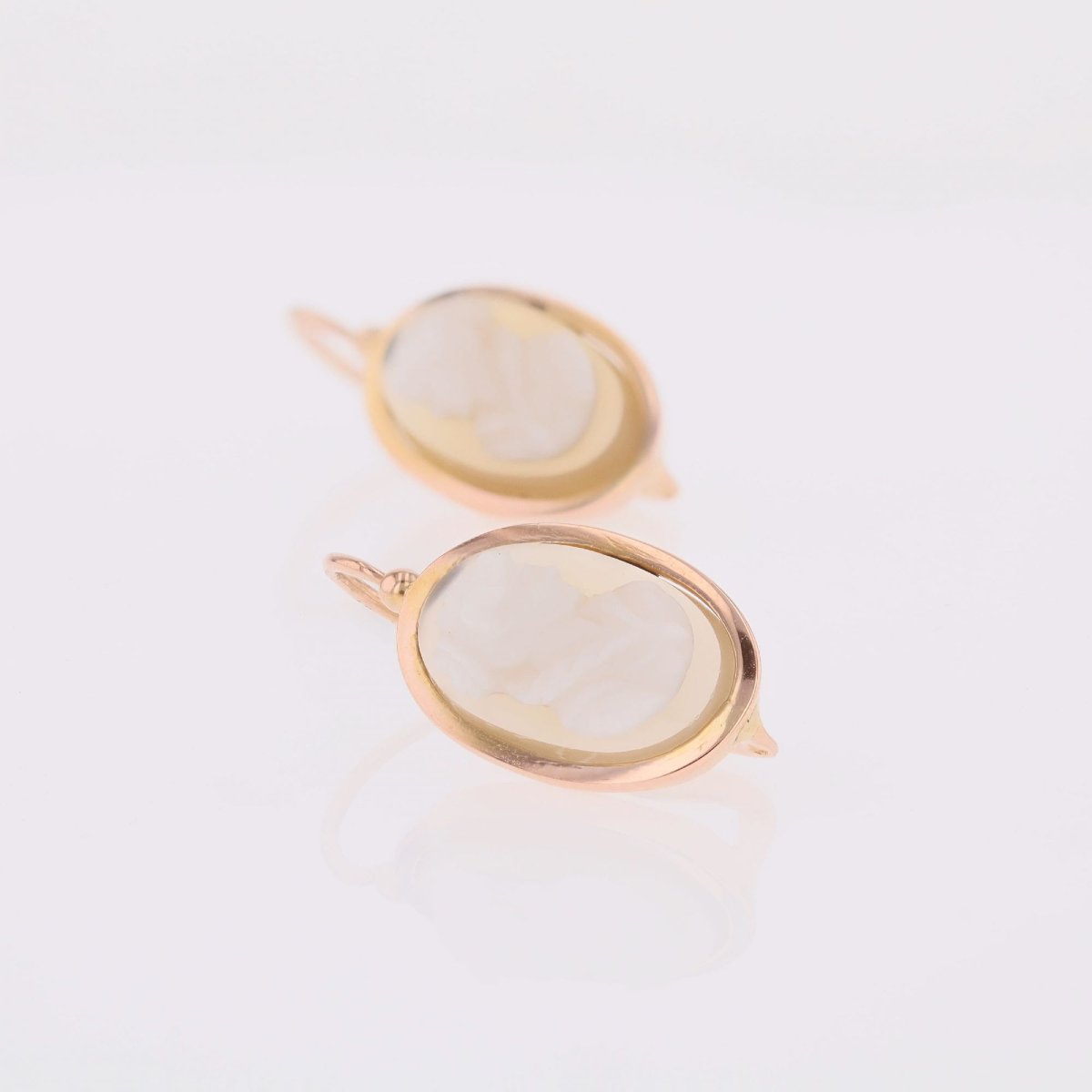 Vintage Cameo Earrings Set In Agate And Rose Gold-photo-5