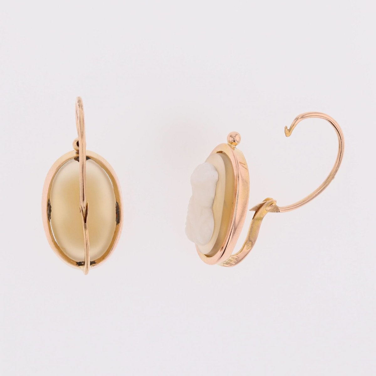 Vintage Cameo Earrings Set In Agate And Rose Gold-photo-6