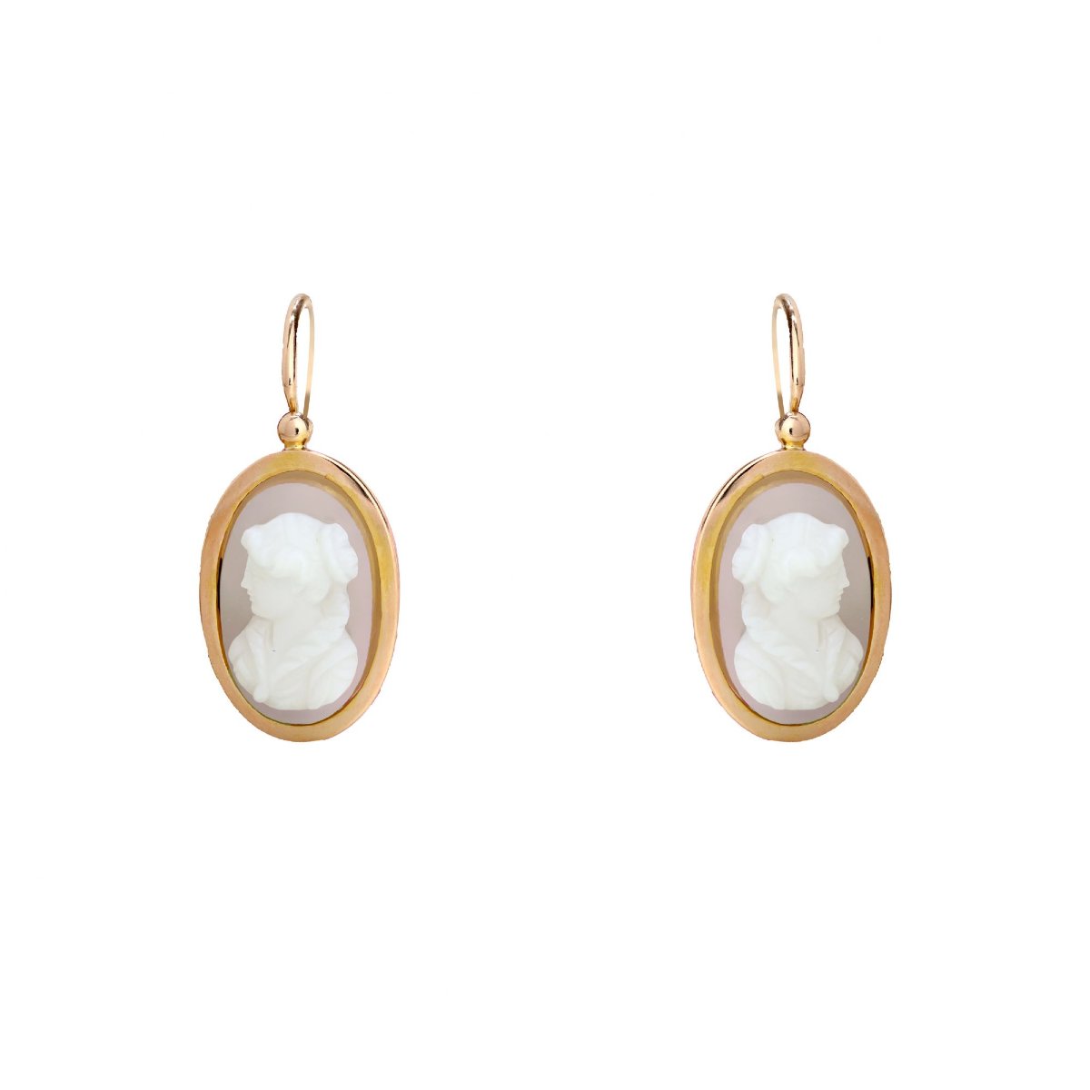 Vintage Cameo Earrings Set In Agate And Rose Gold