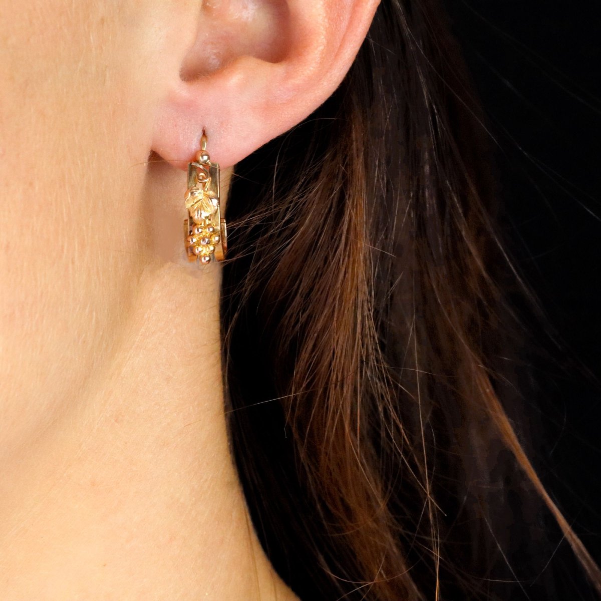 Boucles d'oreilles anciennes grappes et feuilles or rose-photo-2
