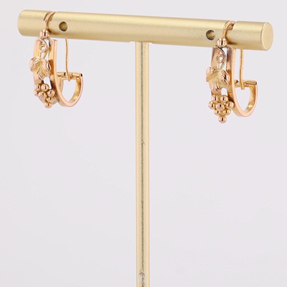 Boucles d'oreilles anciennes grappes et feuilles or rose-photo-4