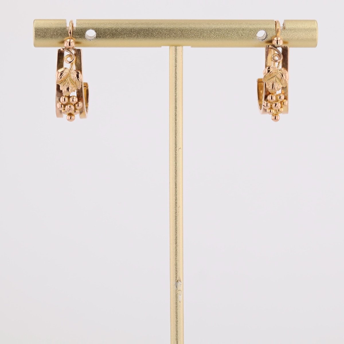 Boucles d'oreilles anciennes grappes et feuilles or rose-photo-4