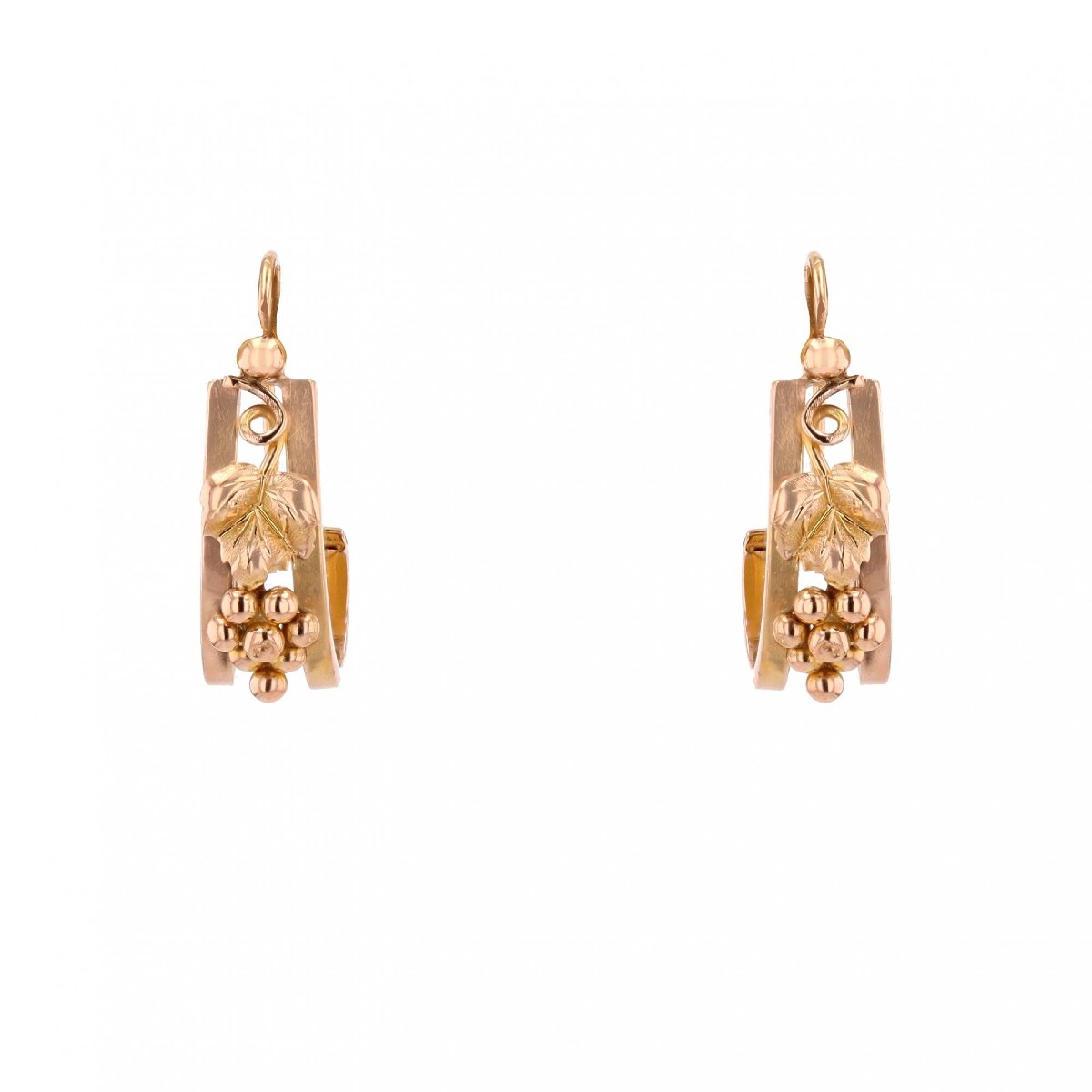 Boucles d'oreilles anciennes grappes et feuilles or rose