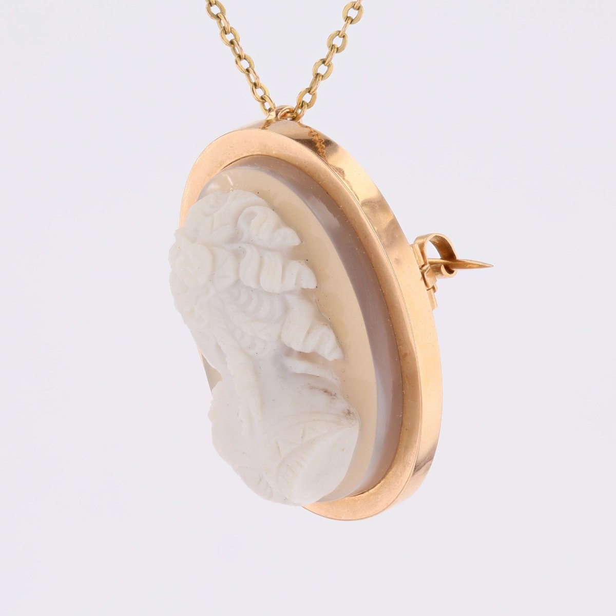 Cameo Pendant Brooch Set In Agate And Rose Gold -photo-2