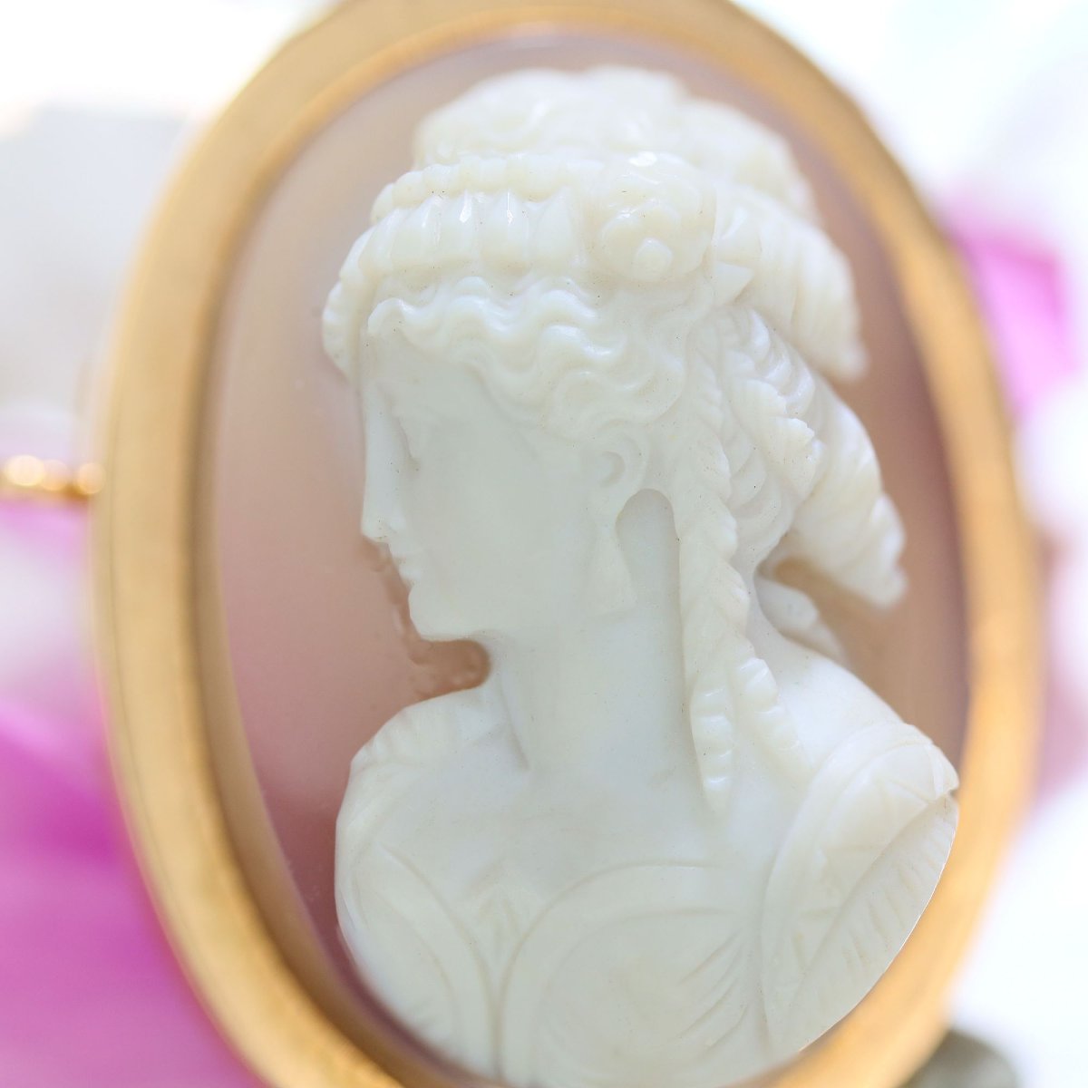 Cameo Pendant Brooch Set In Agate And Rose Gold -photo-6
