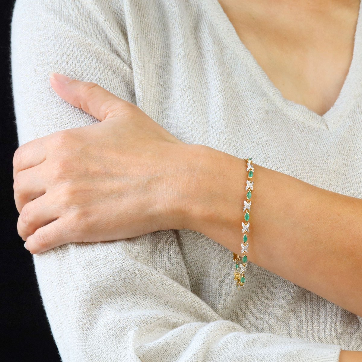 Bracelet ligne émeraudes diamants-photo-2