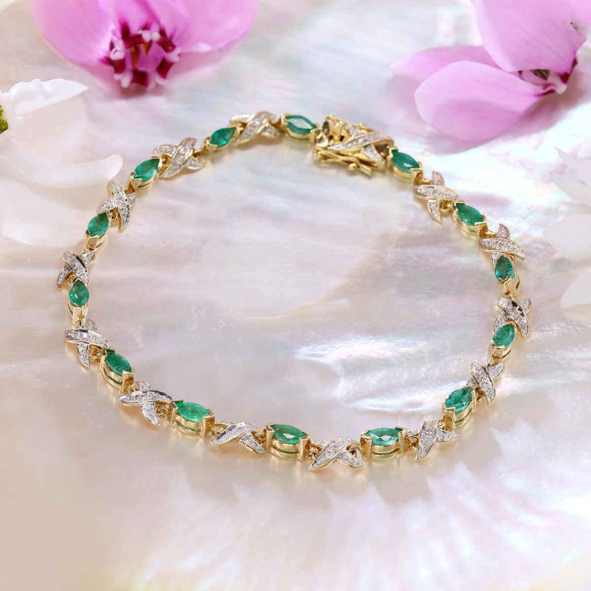 Bracelet ligne émeraudes diamants-photo-2