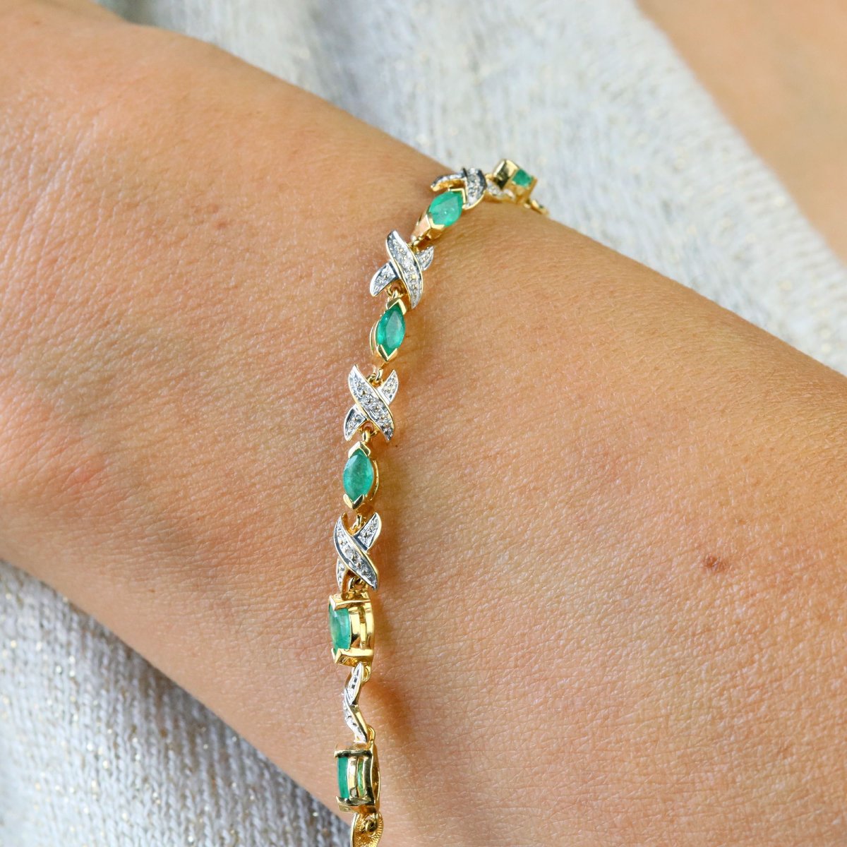 Bracelet ligne émeraudes diamants-photo-4
