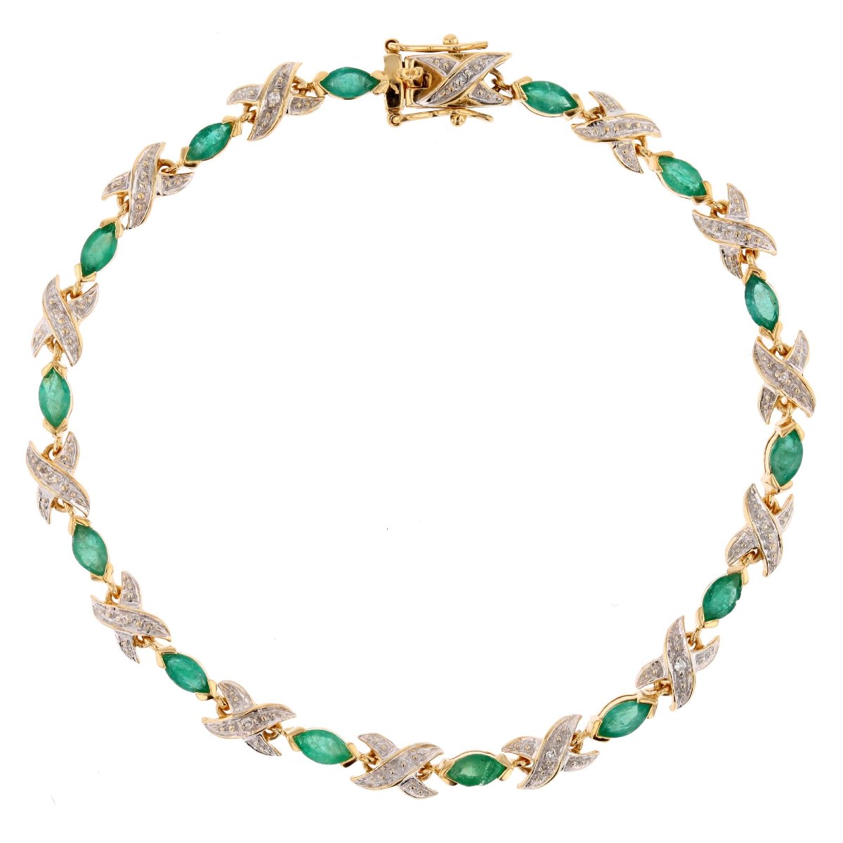 Bracelet ligne émeraudes diamants