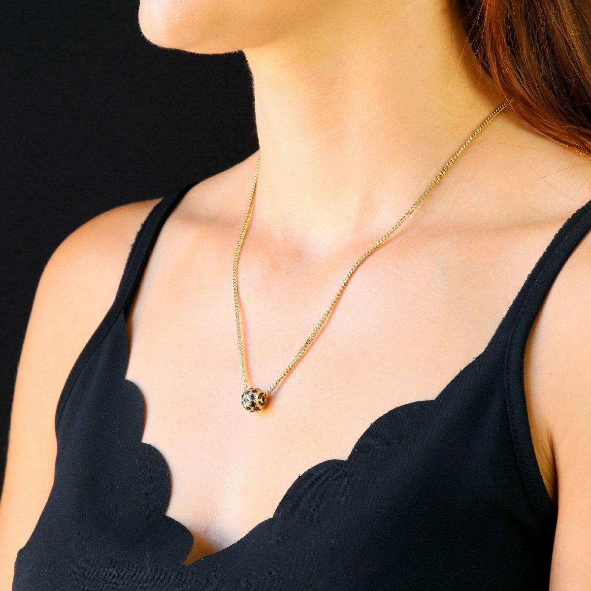 Chaine en or jaune et son coulant saphir-photo-4