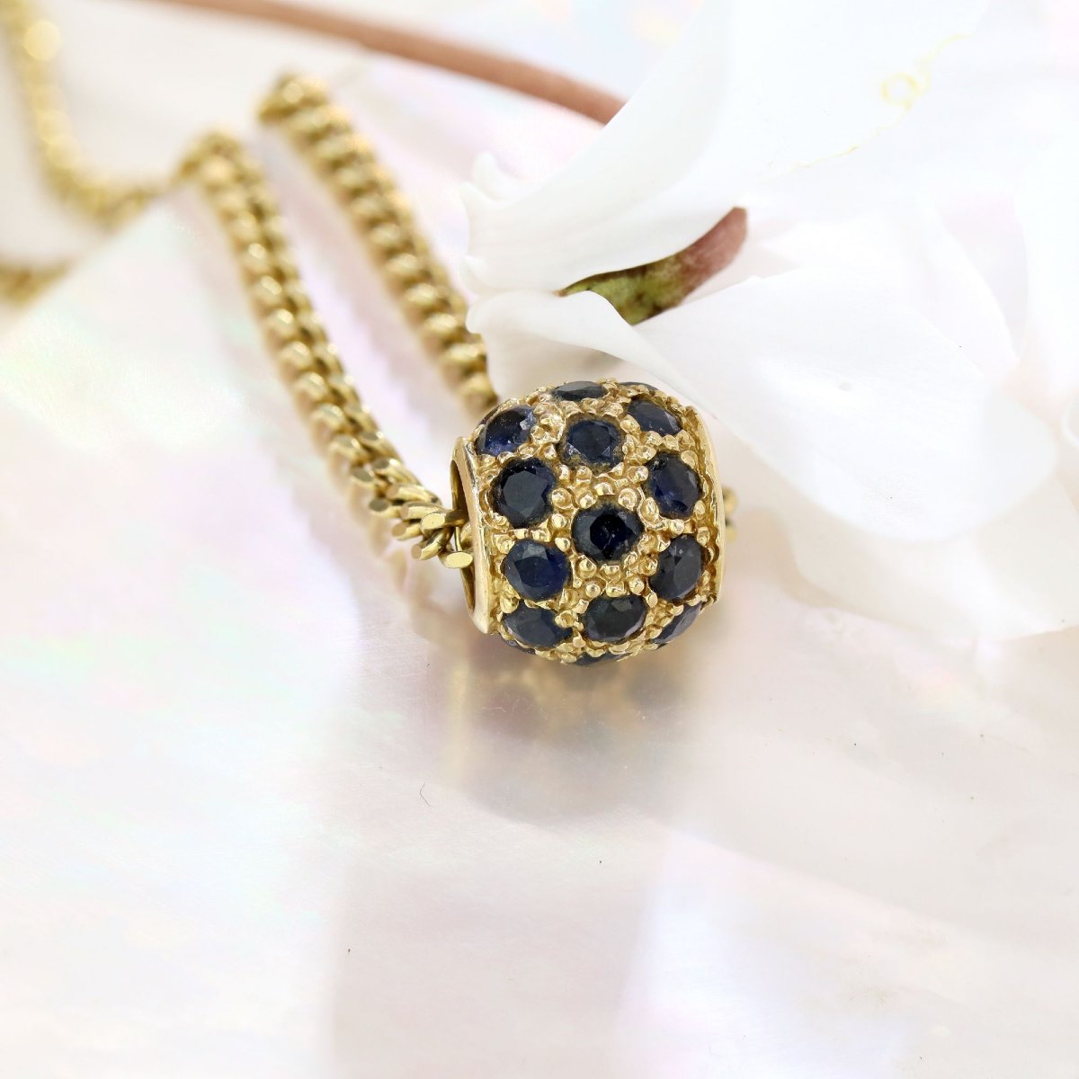 Chaine en or jaune et son coulant saphir-photo-6
