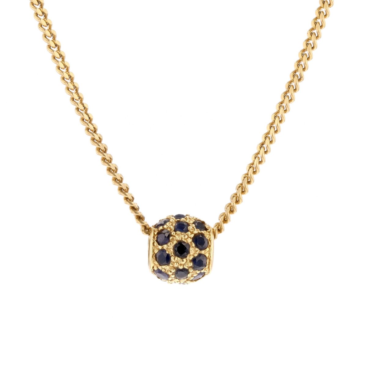Chaine en or jaune et son coulant saphir
