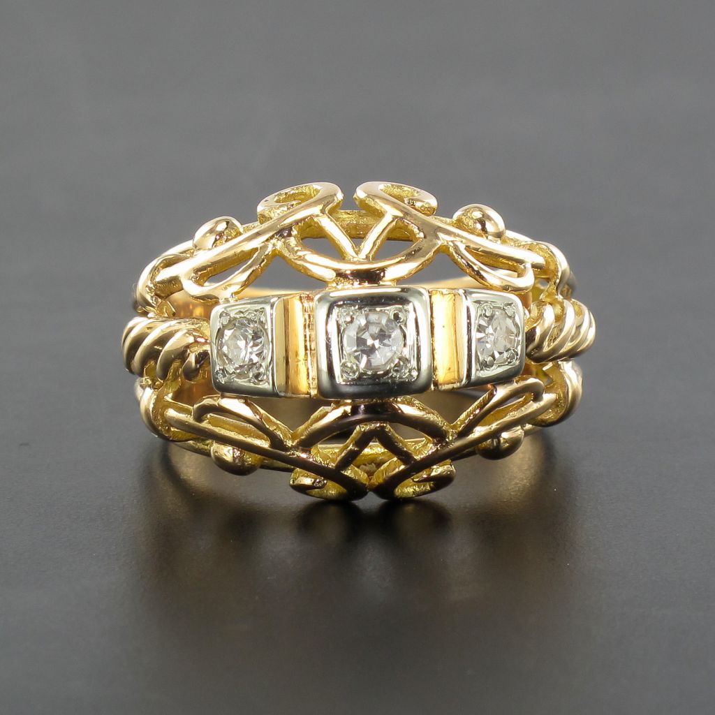 Bague Vintage Fils d'Or Rose Et Diamants-photo-4