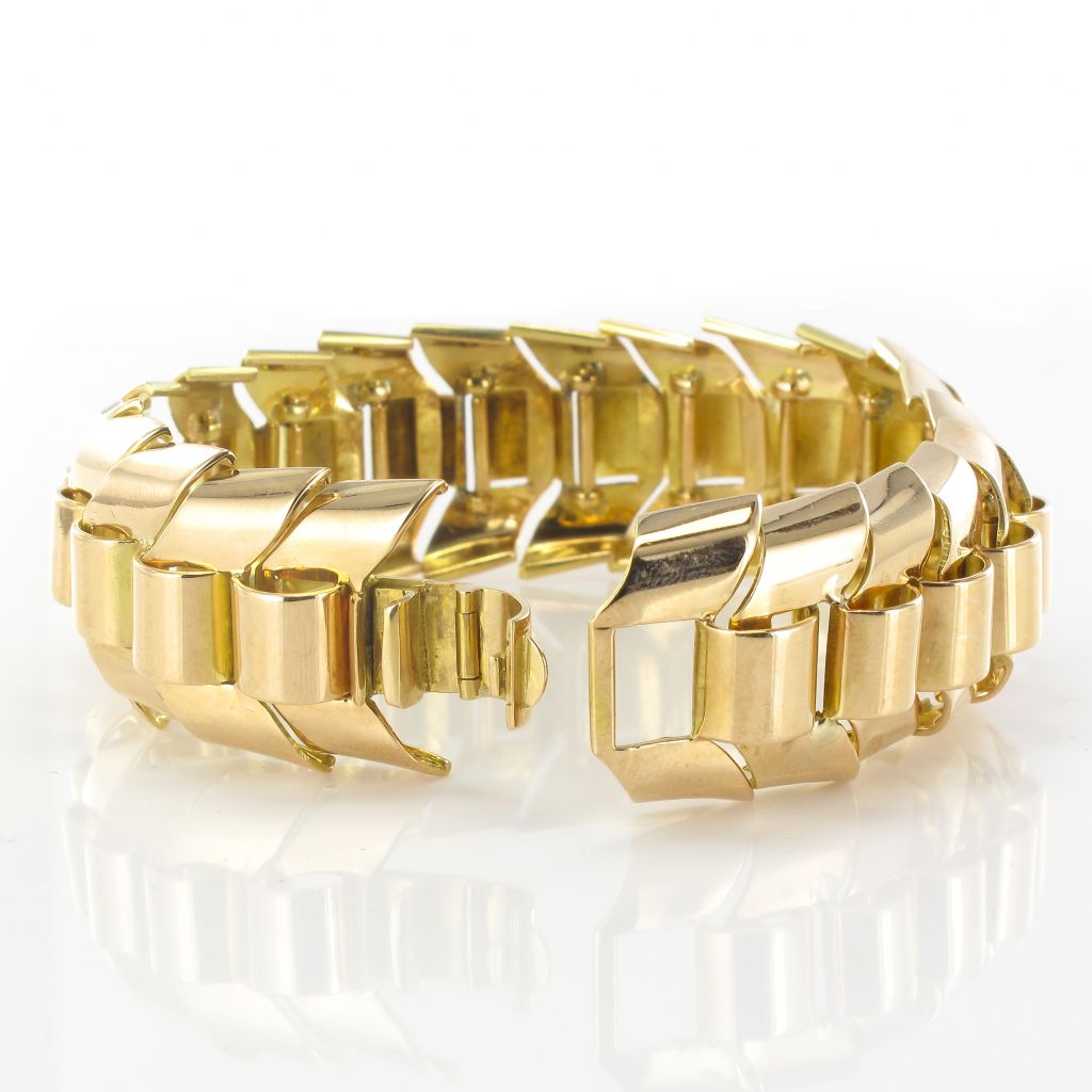 Bracelet Tank Or Maille épi Articulée-photo-4