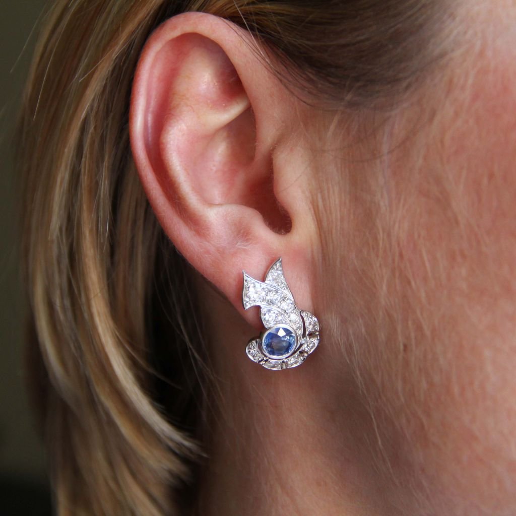 Earrings Art Deco Sapphire Diamonds-photo-6