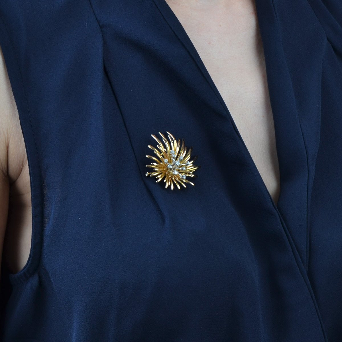Vintage Brooch Gold Diamonds-photo-4