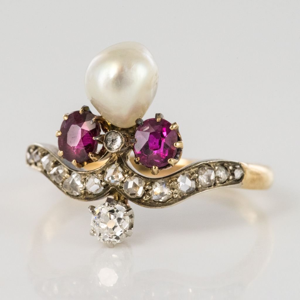 Ring Former Duchess Ruby Diamonds And Fine Pearl-photo-3