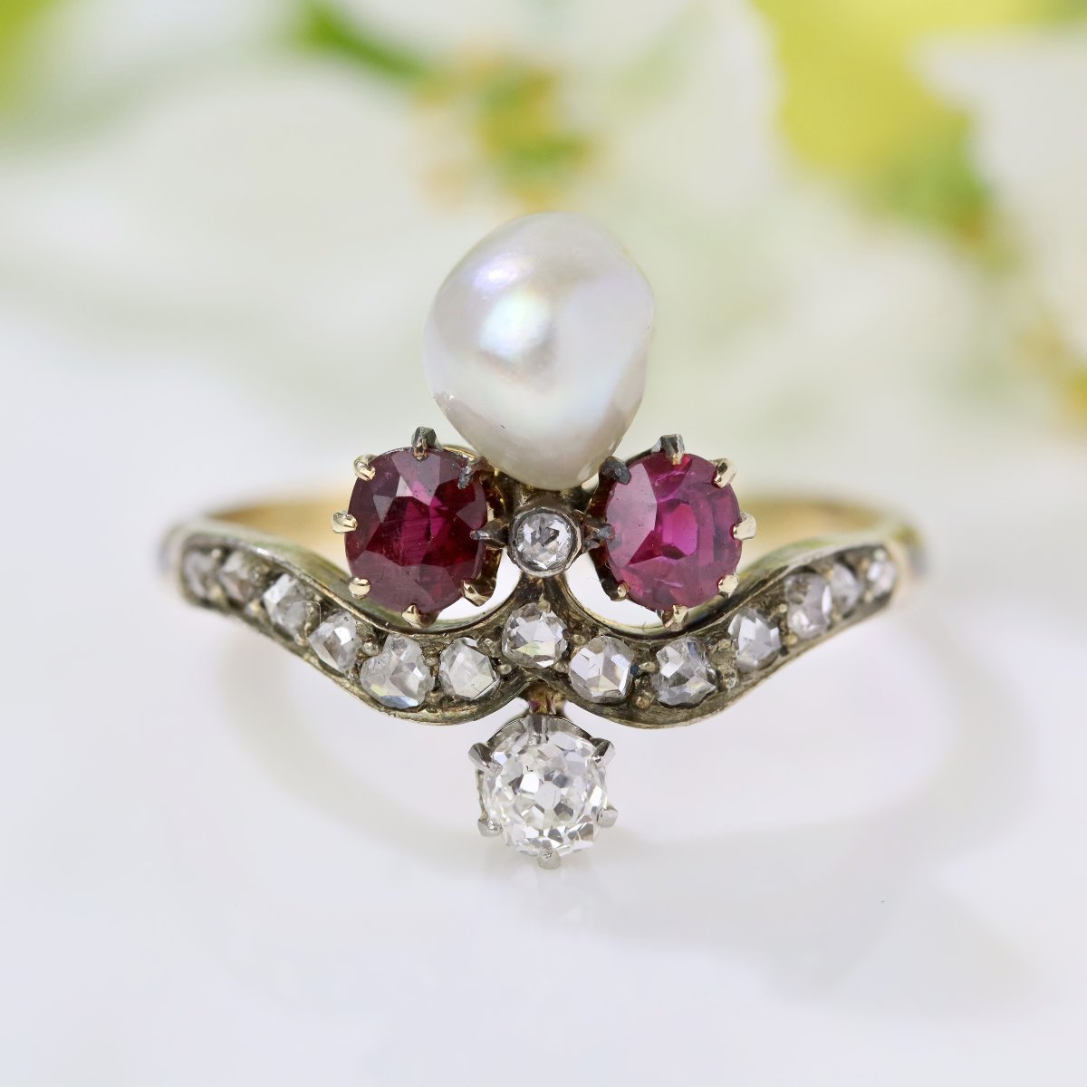 Ring Former Duchess Ruby Diamonds And Fine Pearl-photo-3