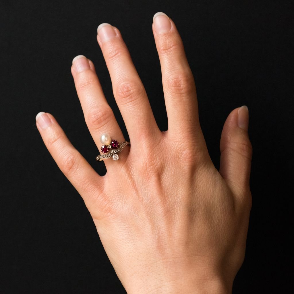 Ring Former Duchess Ruby Diamonds And Fine Pearl-photo-4