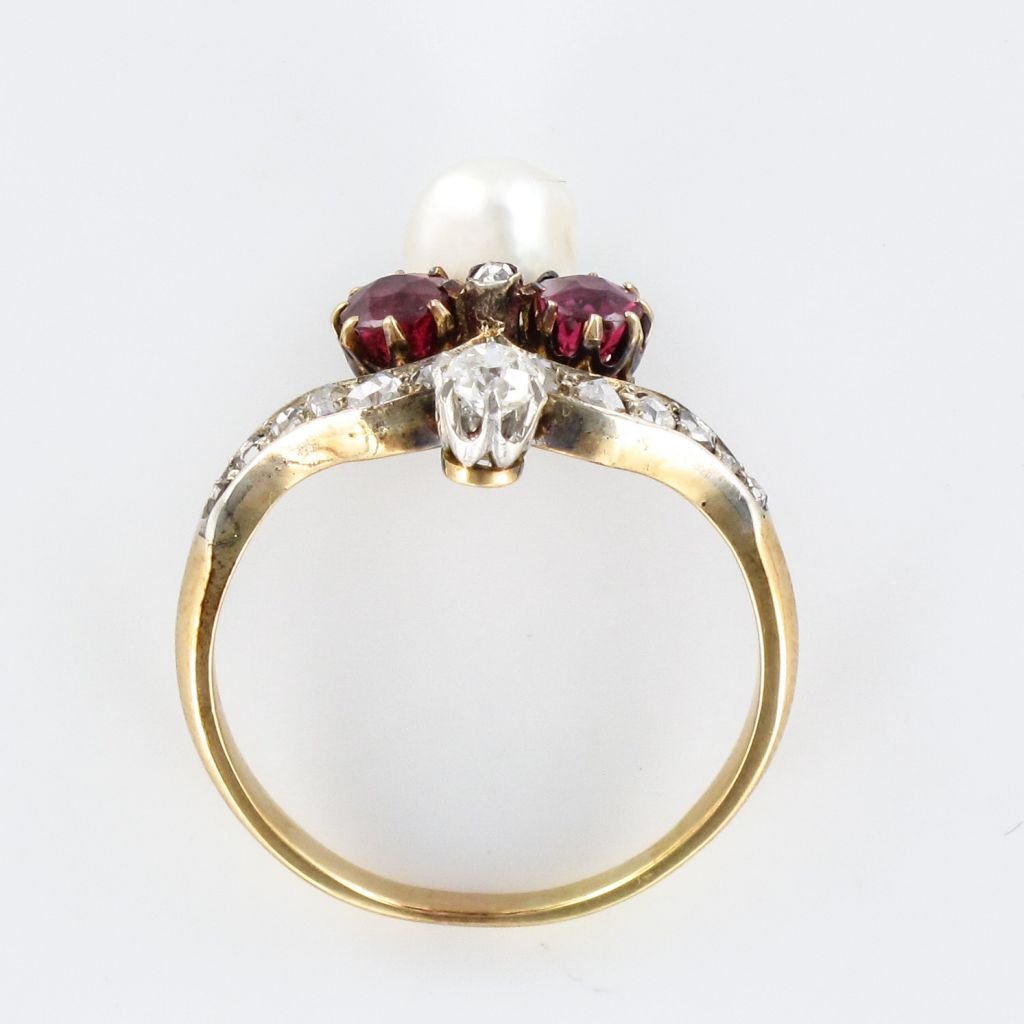 Ring Former Duchess Ruby Diamonds And Fine Pearl-photo-5