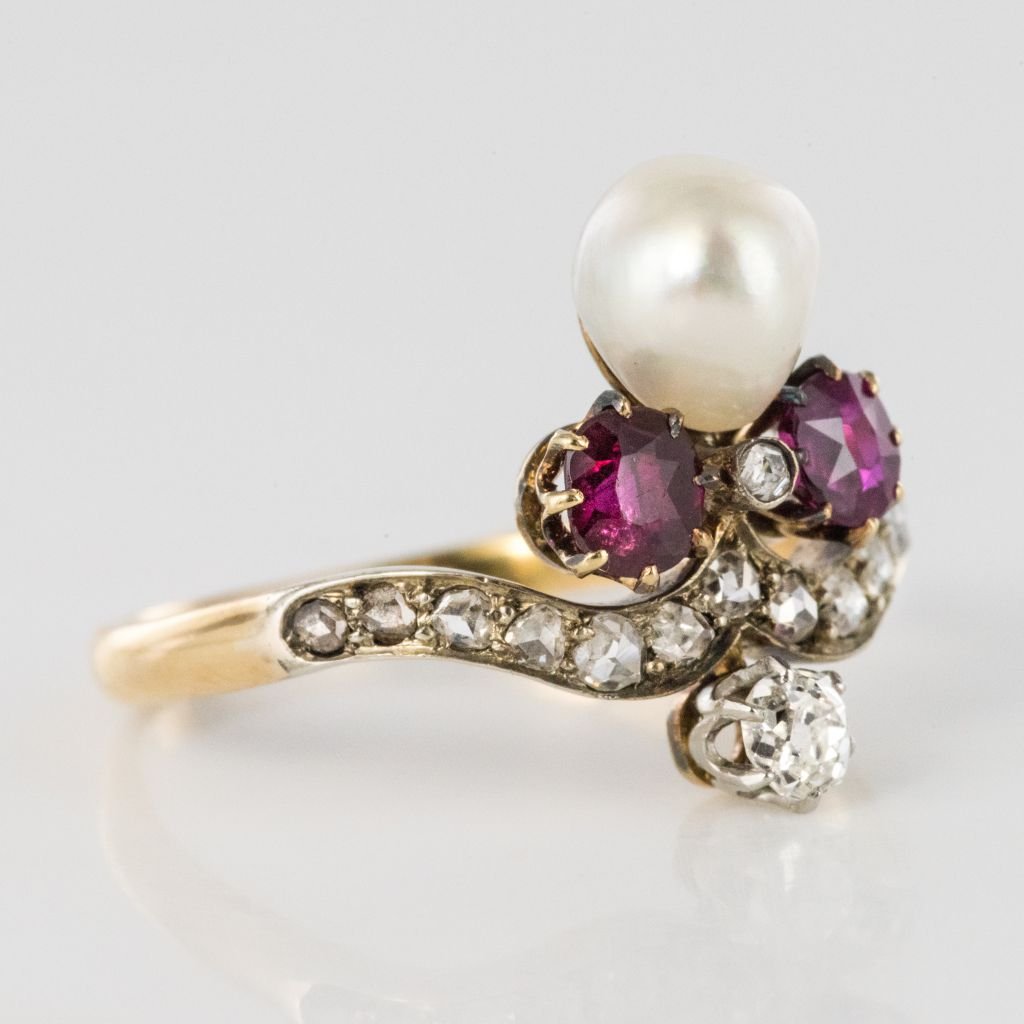 Ring Former Duchess Ruby Diamonds And Fine Pearl-photo-6
