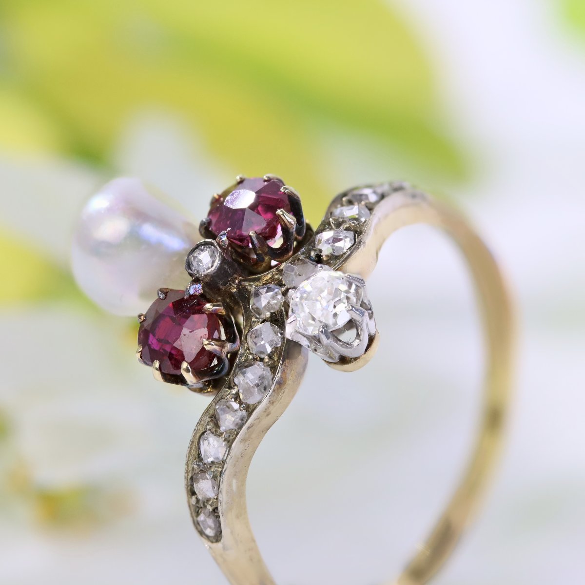 Ring Former Duchess Ruby Diamonds And Fine Pearl-photo-2