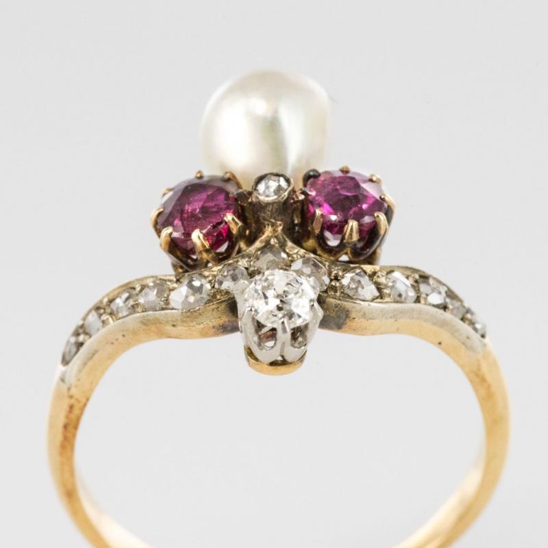 Ring Former Duchess Ruby Diamonds And Fine Pearl-photo-3