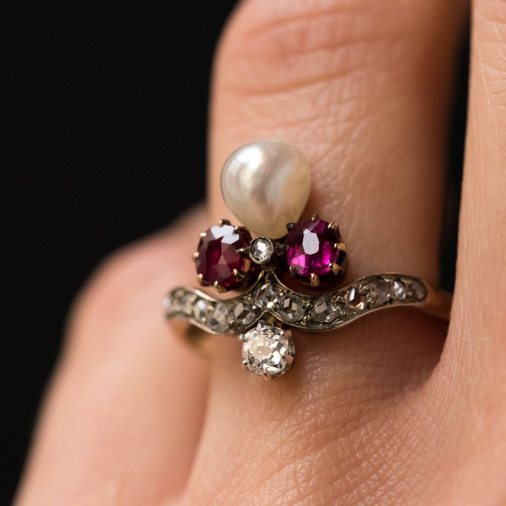 Ring Former Duchess Ruby Diamonds And Fine Pearl-photo-5