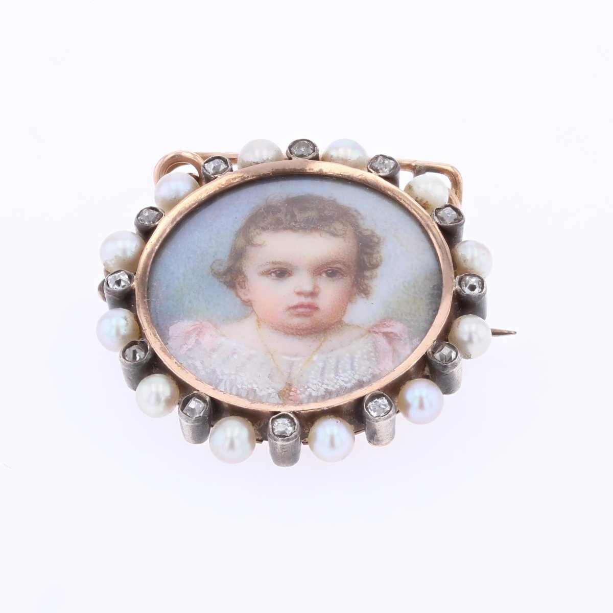 Ancient Brooch Miniature Fine And Diamond Beads-photo-6