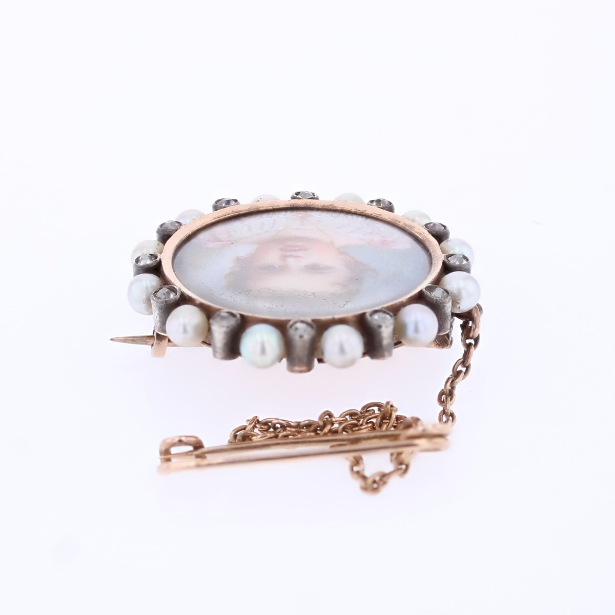 Ancient Brooch Miniature Fine And Diamond Beads-photo-7