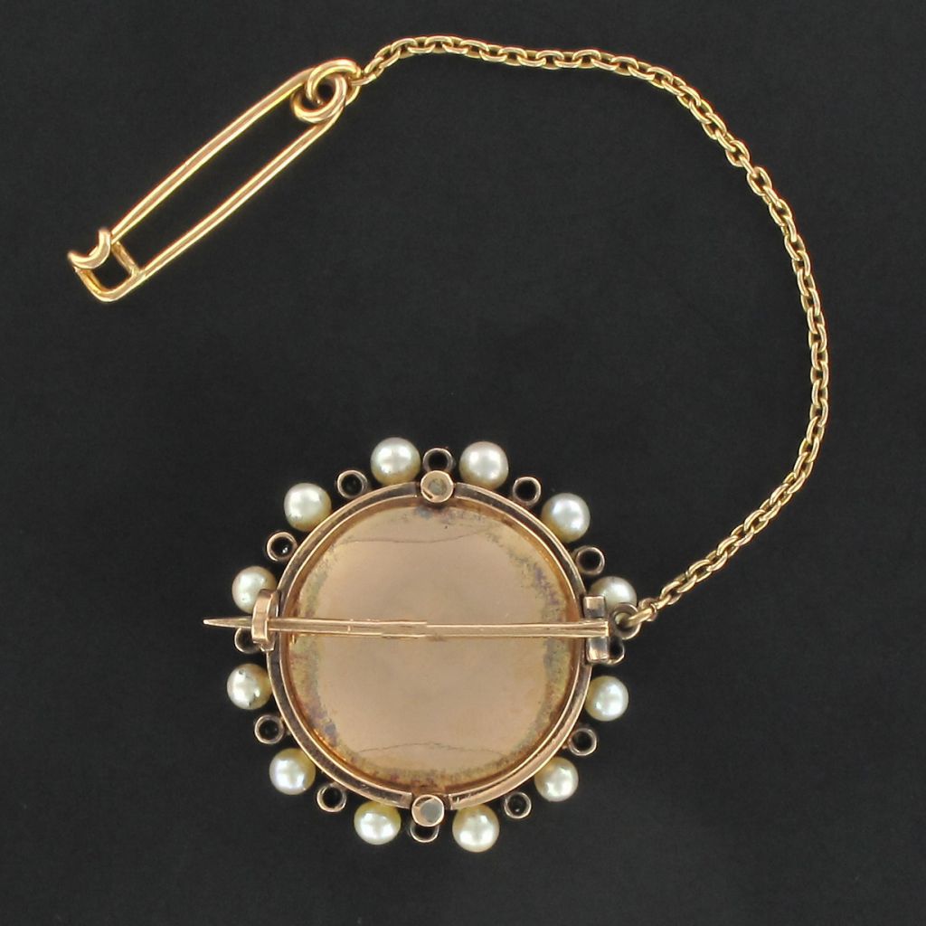Ancient Brooch Miniature Fine And Diamond Beads-photo-2