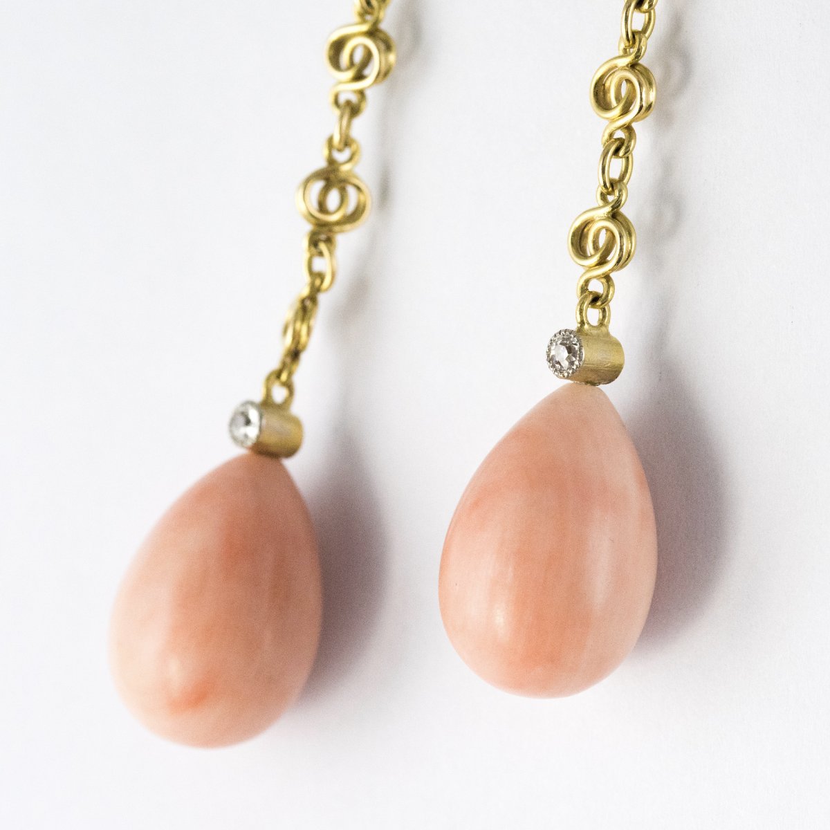 Collier Ancien Négligé Corail Peau d'Ange Et Diamants-photo-4