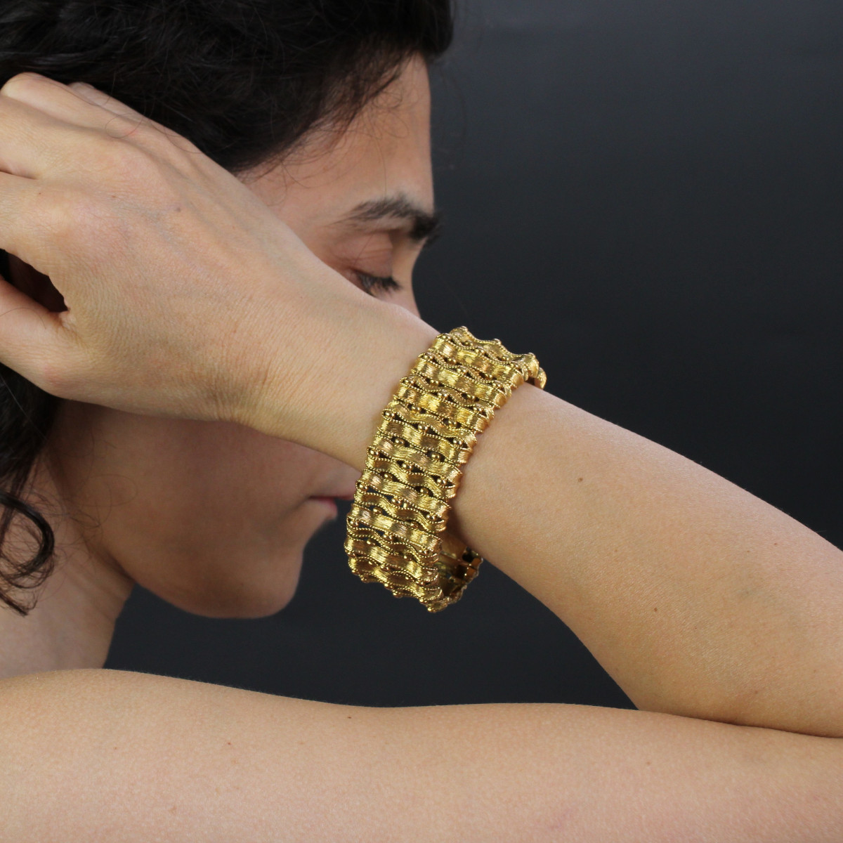 Bracelet Ancien En Or Jaune Articulé-photo-2