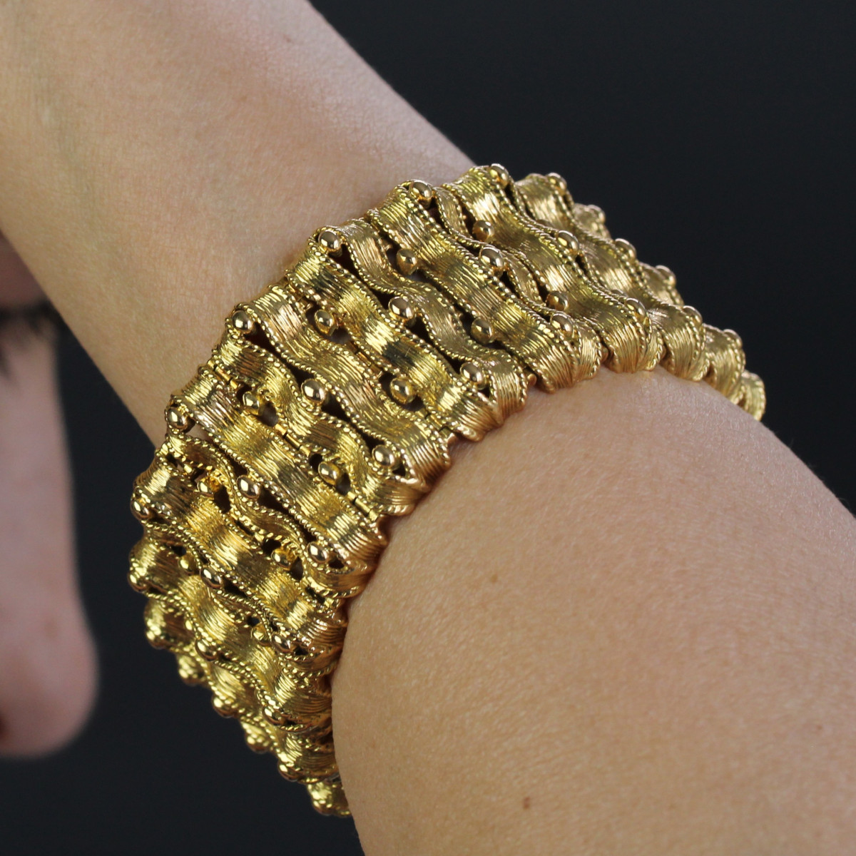 Bracelet Ancien En Or Jaune Articulé-photo-4