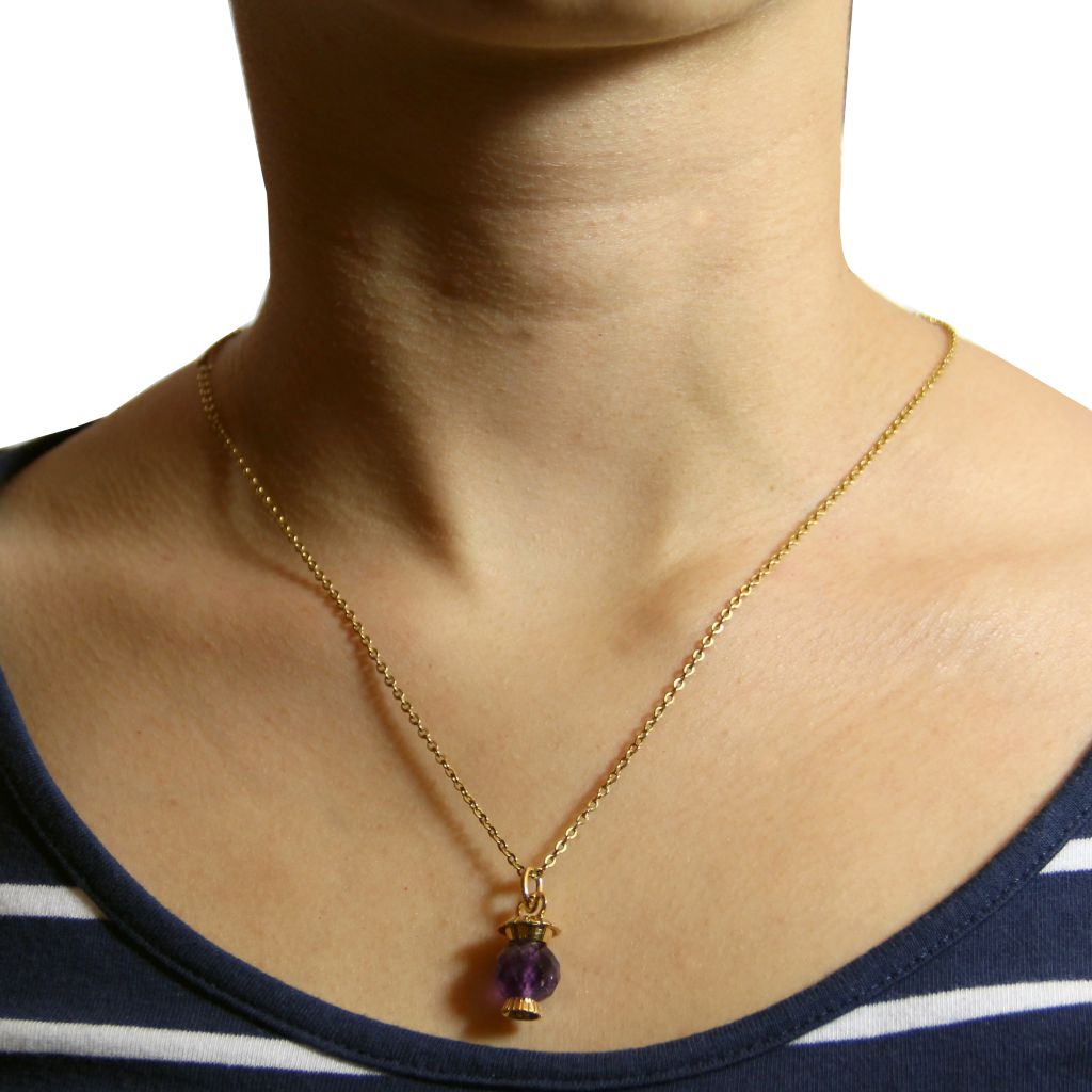 Pendant Amethyst Faceted And Gold Lantern-photo-2